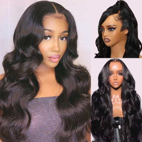 Klaiyi Body Wave No Glue Wigs 13x4 Invisible Transparent Lace Front Human Hair Wigs Pre-everything Wig