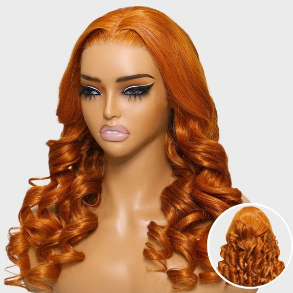 Klaiyi Ginger Orange Pre everything Body Wave Lace Front Wigs Cinnamon Hot Color Wigs