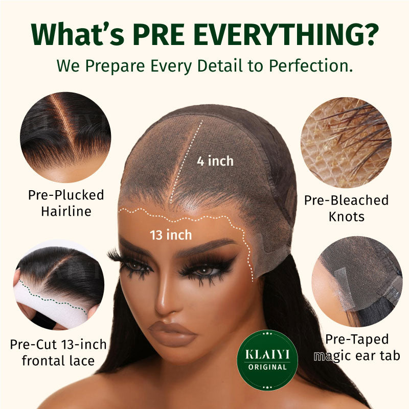 Klaiyi 13x4 Water Wave Pre-Everything™ Lace Frontal Wig Put On and Go Byebye Glue Lace Front Wigs with Invisible Knots