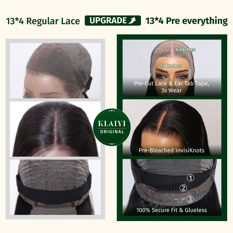 Klaiyi 13x4 Deep Wave Pre-Everything™ Lace Frontal Wig Put On and Go Ear to Ear Lace Front Wigs with Pre Plucked Hairline