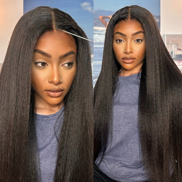 $100 OFF| Code: SAVE100 Realistic Kinky Straight 13x4 Pre-Everything Lace Front / 7x5 Bye Bye Knots Wig Natural Density