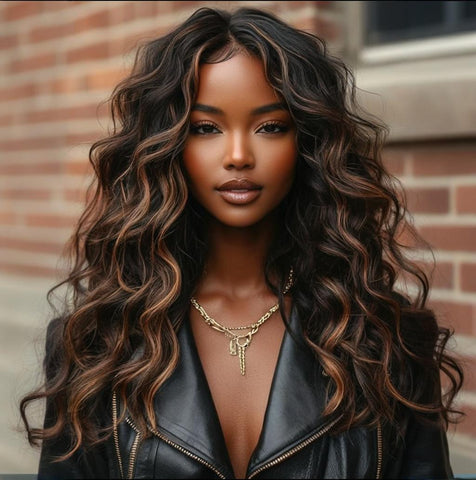 All Wigs Under $100 | Klaiyi Dark Root Brown Balayage Highlight Body Wave Lace Front Wig Flash Sale