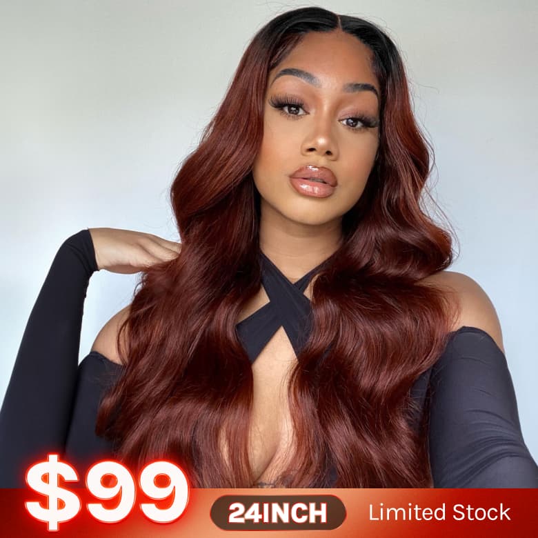 $99=24" Wig | Klaiyi Beginner Friendly Brunette Auburn Brown V Part Body Wave Wig No Leave Out Super Natural Flash Sale