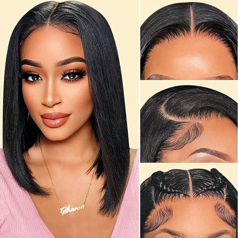 Klaiyi Put On and Go Glueless Bob Wig 13x4 Pre everything/ 7×5 Bye Bye Knots Pre-Cut Lace Closure Wig Beginner Friendly