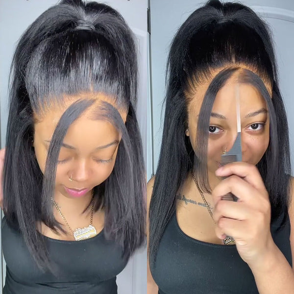 Klaiyi Yaki Straight Bob 13x4 Pre Everything Put On and Go Glueless Wig Pre-Cut Lace Wig Beginner Friendly