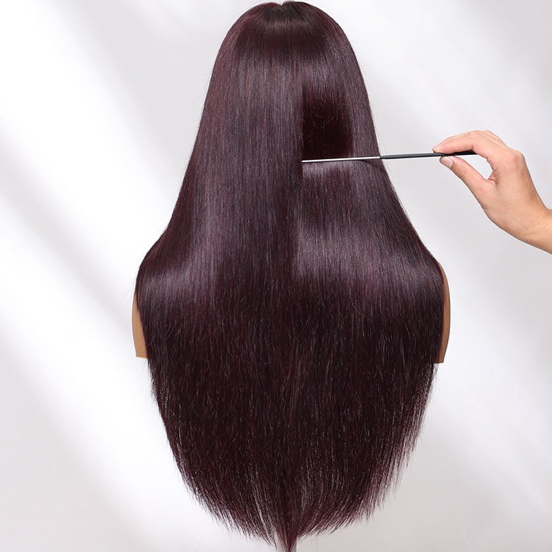 Klaiyi Black Cherry Layered Cut Straight 13x4 Pre-Everything Lace Frontal Wig Put on and Go Wig