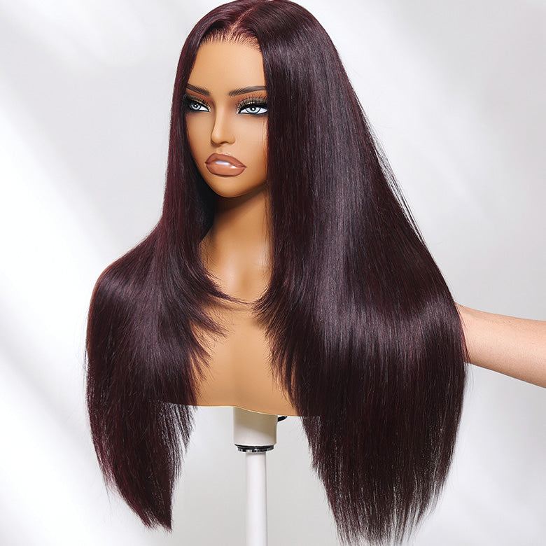 Klaiyi Black Cherry Layered Cut Straight 13x4 Pre-Everything Lace Frontal Wig Put on and Go Wig