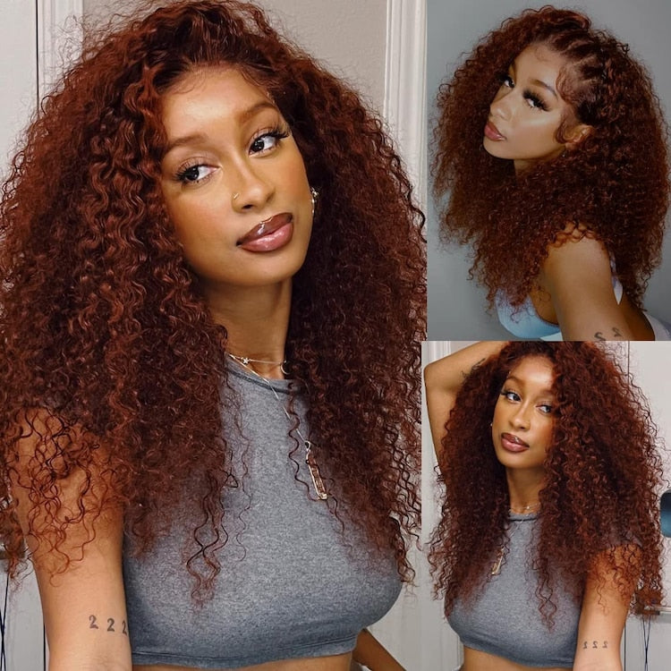 Extra 60% OFF |  Klaiyi Reddish Brown Jerry Curly Put on & Go Glueless Wig with Bleached Knots