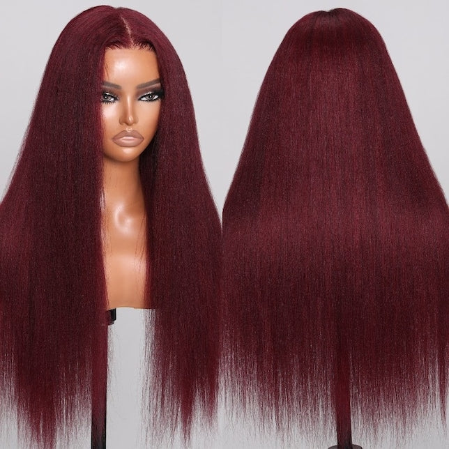 20"-24" 80%OFF| Dark Burgundy 99J Yaki Straight 7x5 Pre Everything Put On and Go Glueless Lace Wigs Human Hair Flash Sale