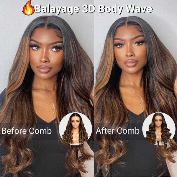 All Wigs Under $100 | Klaiyi Dark Root Brown Balayage Highlight Body Wave Lace Front Wig Flash Sale