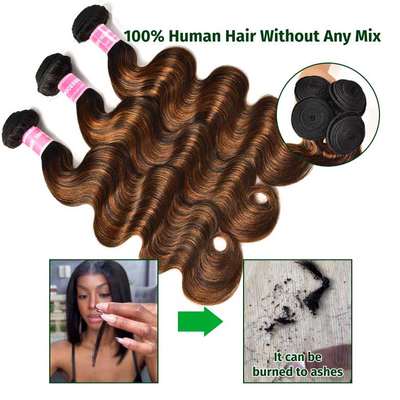 Klaiyi Brown Balayage #1b/30 Highlight Color Body Wave Human Virgin Hair Bundles Deal Flash Sale