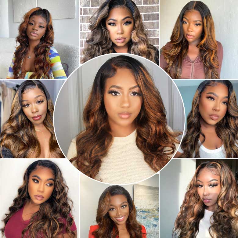 Klaiyi Brown Balayage #1b/30 Highlight Color Body Wave Human Virgin Hair Bundles Deal Flash Sale