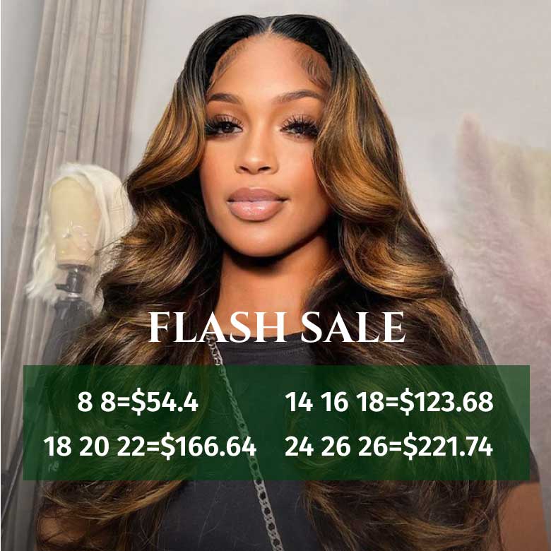 Klaiyi Brown Balayage #1b/30 Highlight Color Body Wave Human Virgin Hair Bundles Deal Flash Sale