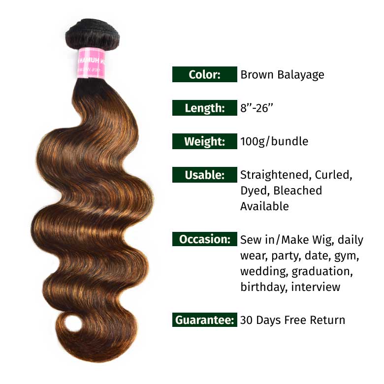 Klaiyi Brown Balayage #1b/30 Highlight Color Body Wave Human Virgin Hair Bundles Deal Flash Sale