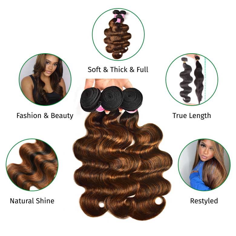 Klaiyi Brown Balayage #1b/30 Highlight Color Body Wave Human Virgin Hair Bundles Deal Flash Sale