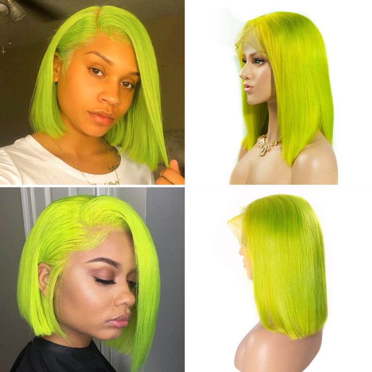 6500 points | Klaiyi Short Green 180% Density 13x4 Lace Front Bob Wig