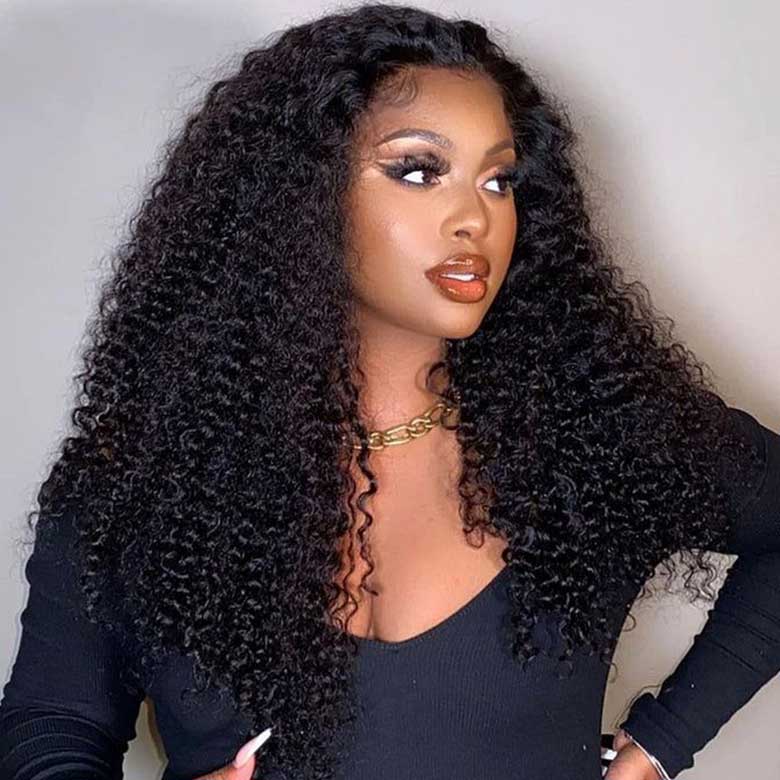 Klaiyi 7x5 Pre-Cut Lace Wig Bleach Knots Wigs Put On and Go Jerry Curly Human Hair Wig Beginner Wig