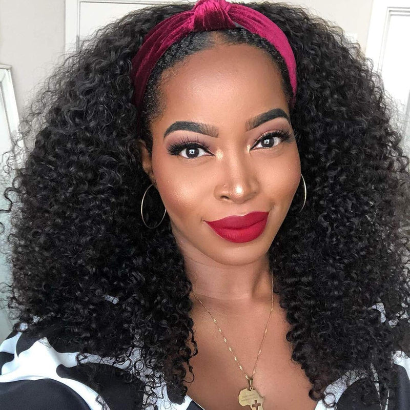 Kinky Curly Human Hair 3/4 Half Wigs Put on and Go Wigs Headband Wig Flash Sale