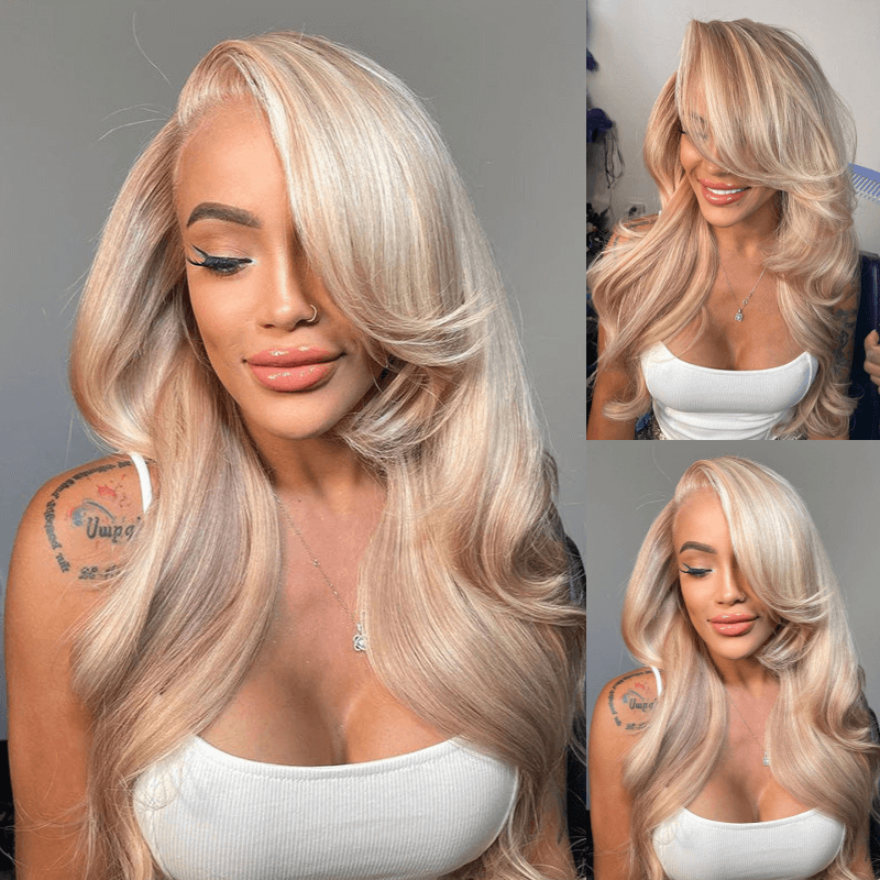 Extra 70% OFF |Klaiyi Ash Blonde Highlight 13x4 Pre-everything Put On and Go Glueless Lace Front Wig