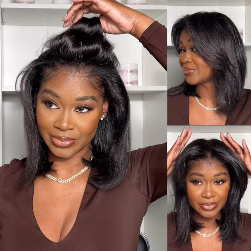 $100 OFF | Code: SAVE100 Klaiyi Put On and Go Glueless Bob Wig Silky Straight/Yaki Straight 7x5 Pre-Cut Lace Closure Wig Beginner Friendly