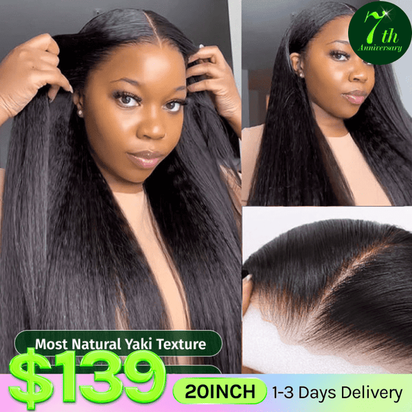 Klaiyi Natural Color Yaki Straight  7x5  Pre Everything Put On and Go Glueless Lace Wigs Flash Sale