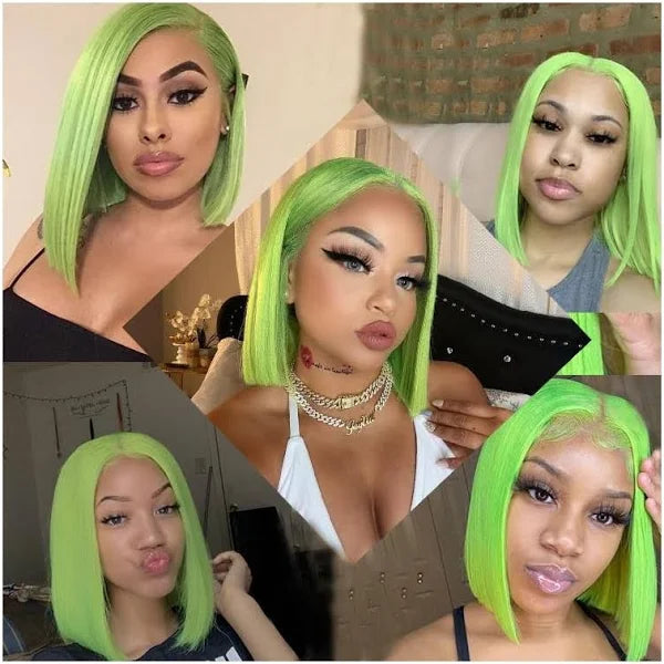 6500 points | Klaiyi Short Green 180% Density 13x4 Lace Front Bob Wig