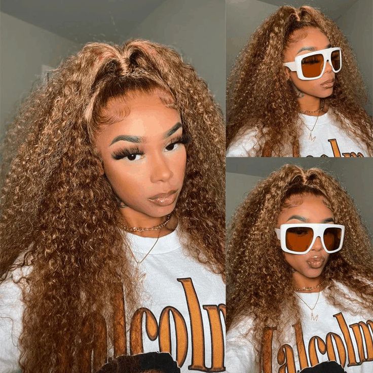 Klaiyi 7x5 Bye Bye Knots Honey Blonde Highlight Curly Wig Put On and Go Glueless Wig