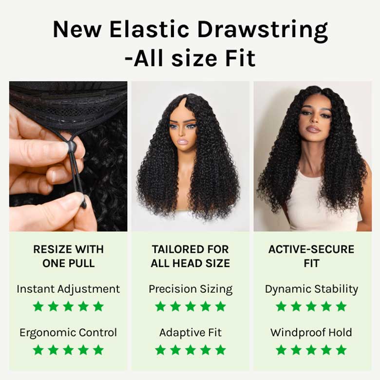 Klaiyi Body Wave Easicontour V Part Glueless Wig with invisi Drawstring Human Hair Meets Real Scalp Beginner Friendly