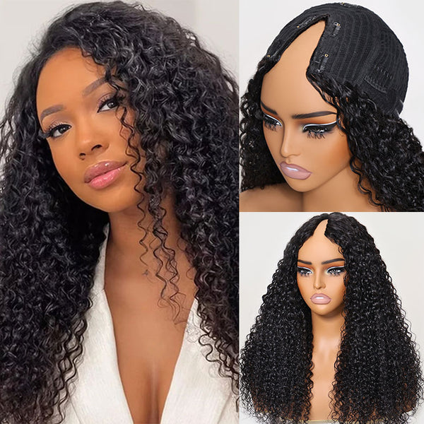 Klaiyi New EasiContour V Part Jerry Curly Wig Glueless Protective Style Human Hair Beginner Friendly Wig