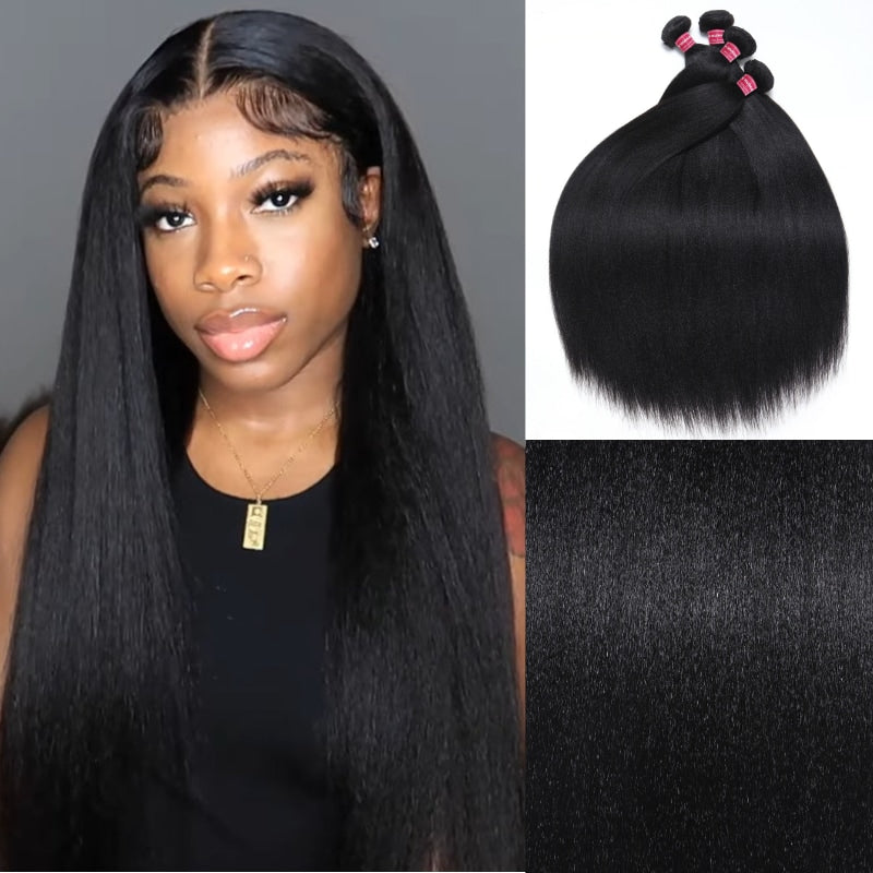 Klaiyi Light Yaki Straight Human Hair Bundles Most Natural Yaki Weave 2/3/4 Bundles/Pack