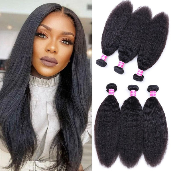 Klaiyi Hair 4 Bundles Kinky Straight Human Hair Weave Natural Black Color Virgin Hair High Quality