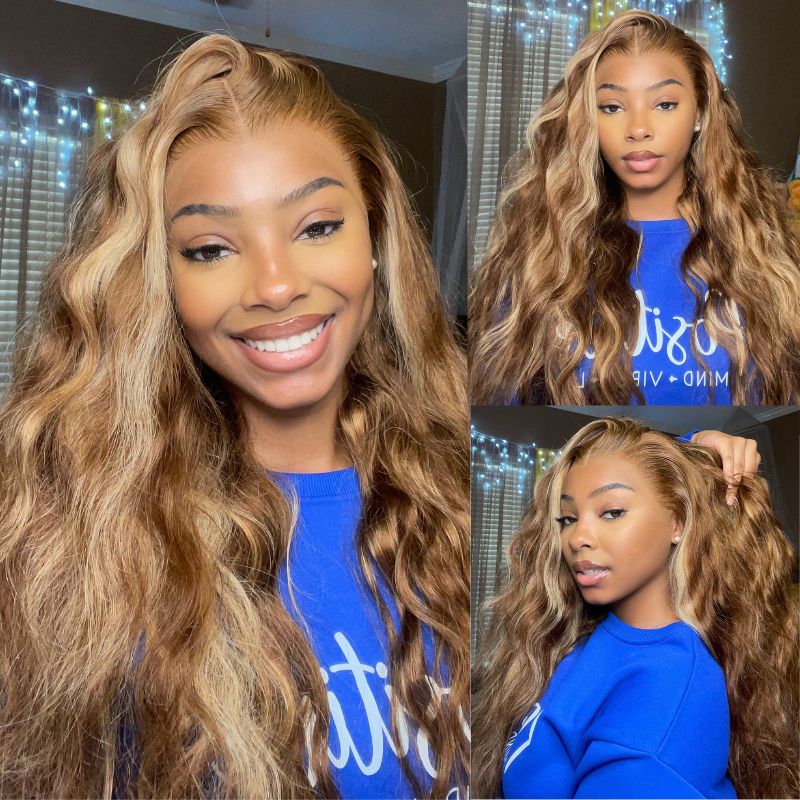 Klaiyi Honey Blonde Highlight Body Wave 7x5 Bye Bye Knots Lace Front Wigs 100% Virgin Human Hair Wigs Flash Sale