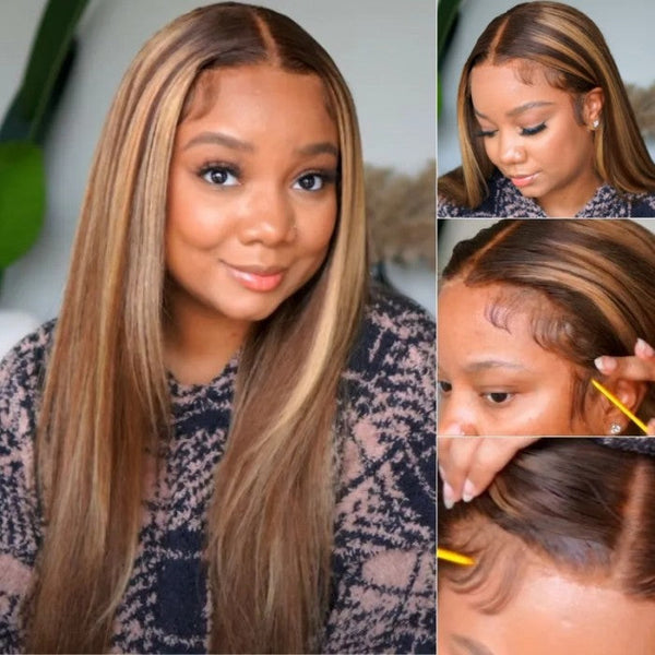 SAVE $200 | Klaiyi Yaki Straight Honey Blonde Highlight Kinky Straight Lace Frontal Wig Flash Sale