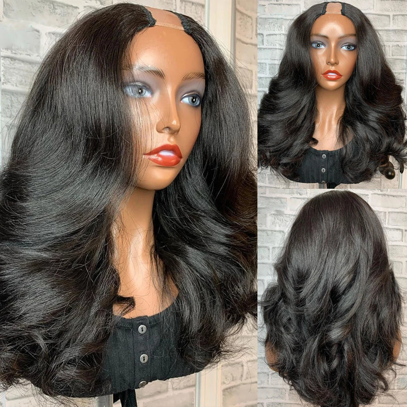 Prime Kitty U Part Wig Human Hair Right Side Part 1x4 Body Wave #1 Jet  Black Small Cap Right U Part Wigs for Black Women U Part Right Side Wig  Upart