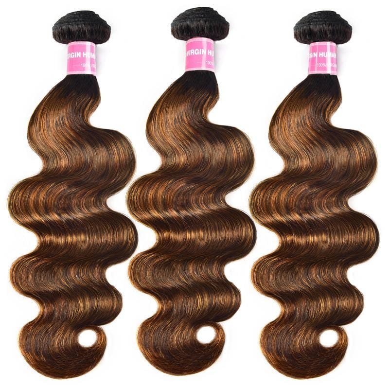 Klaiyi Brown Balayage #1b/30 Highlight Color Body Wave Human Virgin Hair Bundles Deal Flash Sale