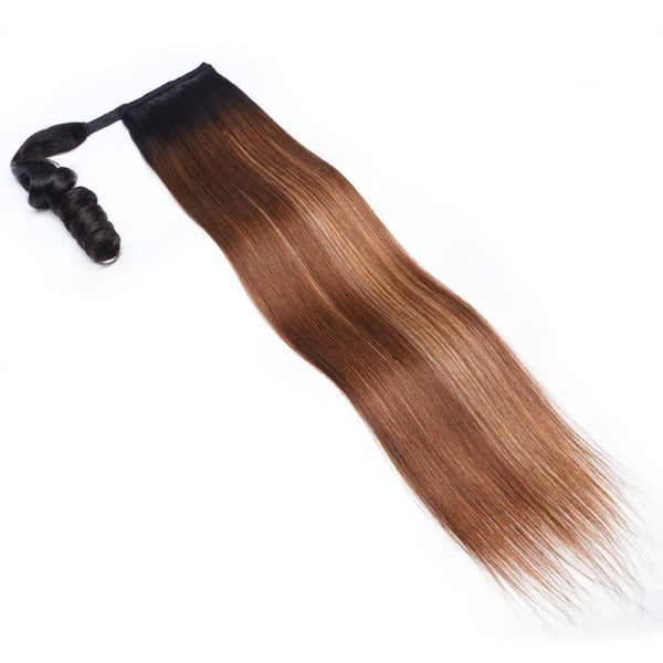 3000 Points| Klaiyi Klaiyi 1B/412 Brown Ombre Clip in Straight Ponytails Hair Extensions Wrap Around Ponytail Braids