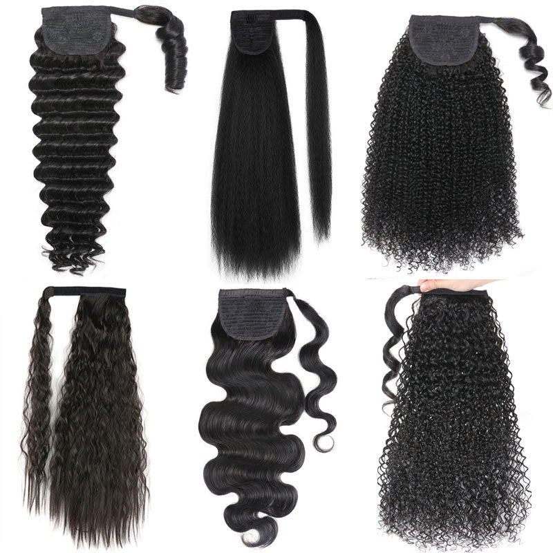 Buy 1 Get 1 Free,Code:BOGO | 4 Styles Clip in Ponytails Hair Extensions Wrap Around Kinky Curly/Jerry Curly/Body Wave/Water Wave