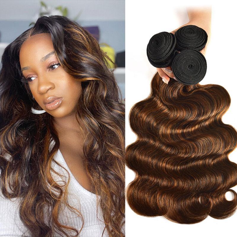 Klaiyi Brown Balayage #1b/30 Highlight Color Body Wave Human Virgin Hair Bundles Deal Flash Sale