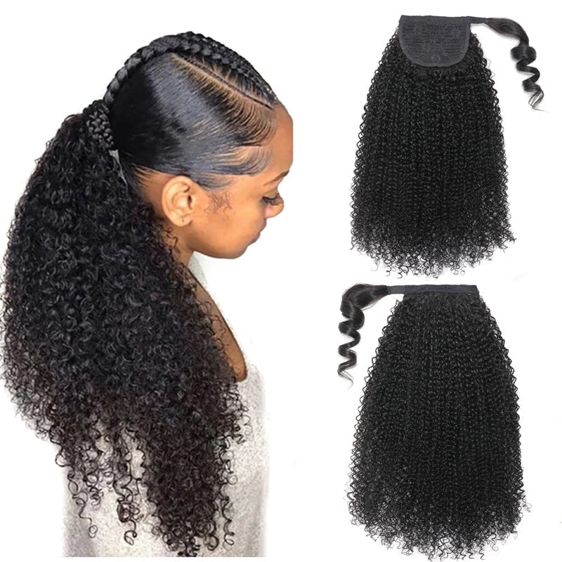 Buy 1 Get 1 Free,Code:BOGO | 4 Styles Clip in Ponytails Hair Extensions Wrap Around Kinky Curly/Jerry Curly/Body Wave/Water Wave