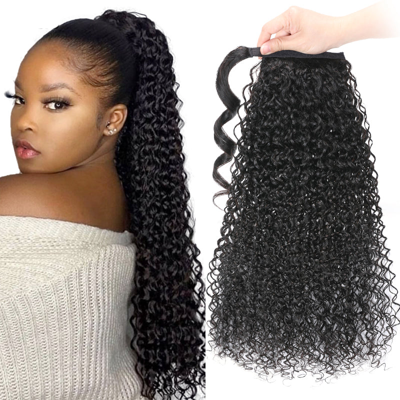 Buy 1 Get 1 Free,Code:BOGO | 4 Styles Clip in Ponytails Hair Extensions Wrap Around Kinky Curly/Jerry Curly/Body Wave/Water Wave