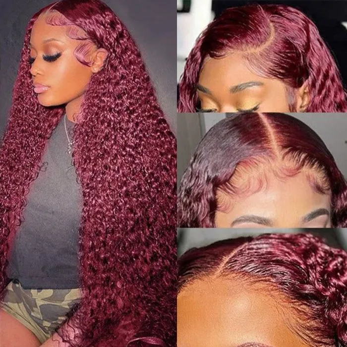 Dark Burgundy Color Body Wave Lace Front Wig With Bleached Knots [ULWIGS63]  - ULwigs