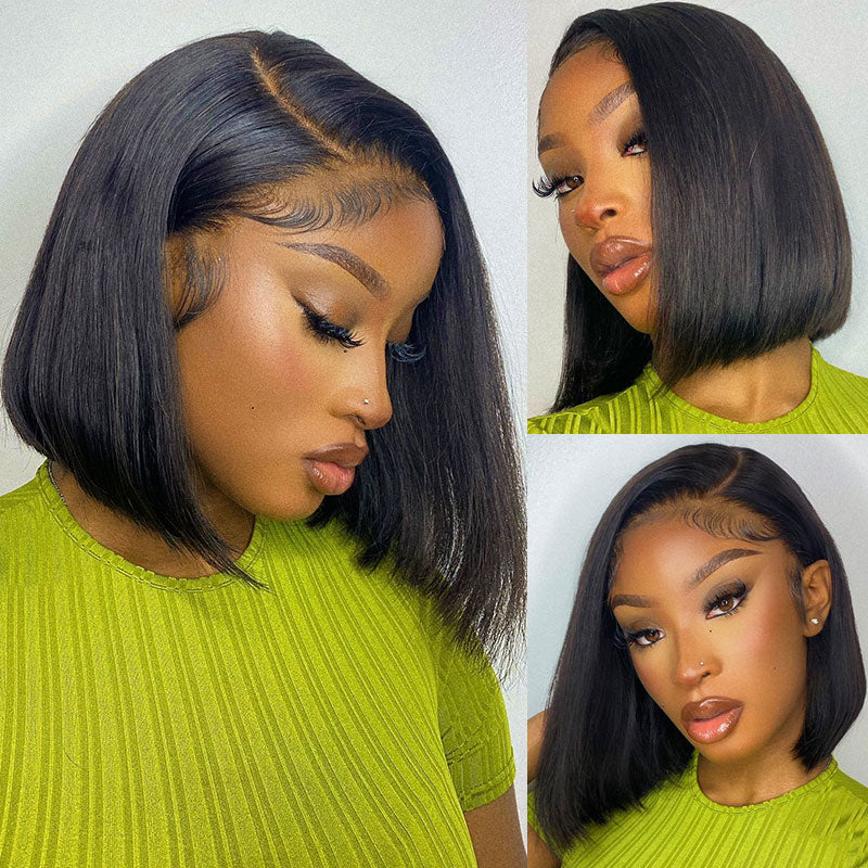 14Inch Short Bob Wigs Human Hair Straight V Part Wigs Brazilian Human Hair  Wigs For Black Women No Leave Out V Part Bob Wigs No Sew in NO Glue 150%  Density Natural