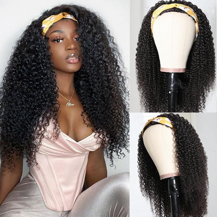 Kinky Curly Human Hair 3/4 Half Wigs Put on and Go Wigs Headband Wig Flash Sale