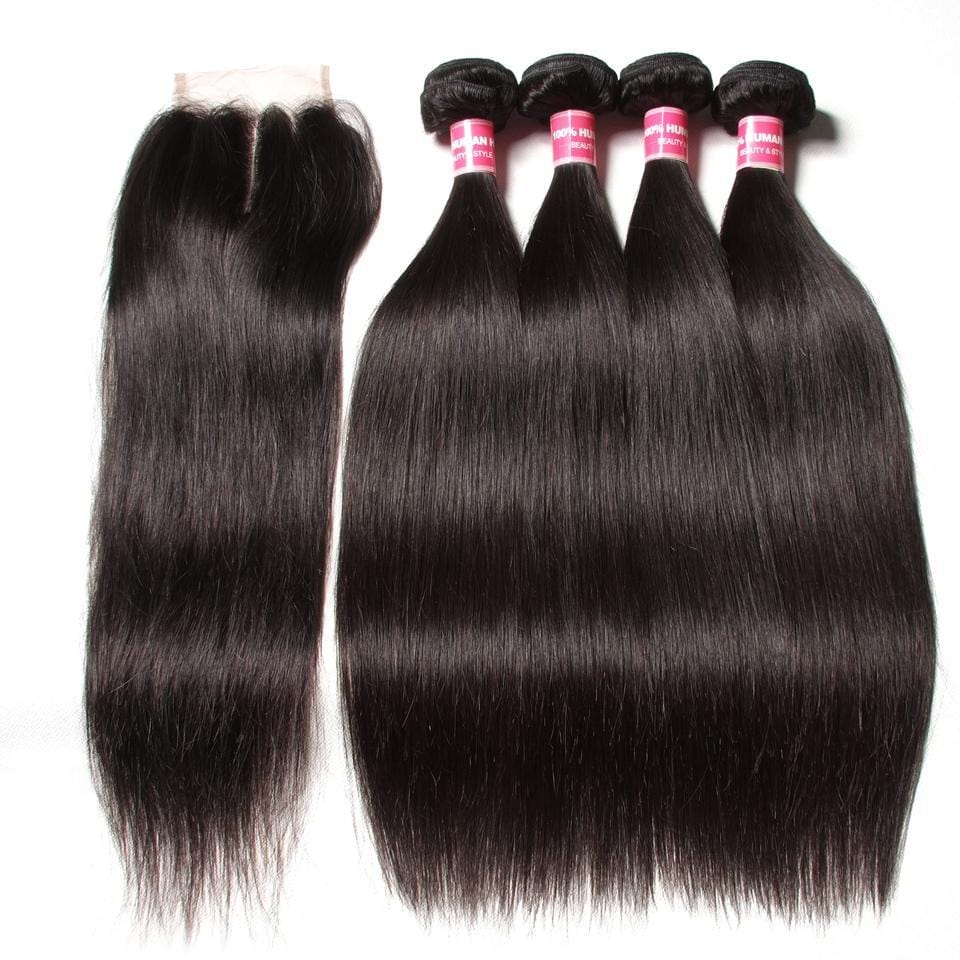 Peruvian Straight Hair 4 Bundles with Lace Closure Deals-Klaiyi Hair ...